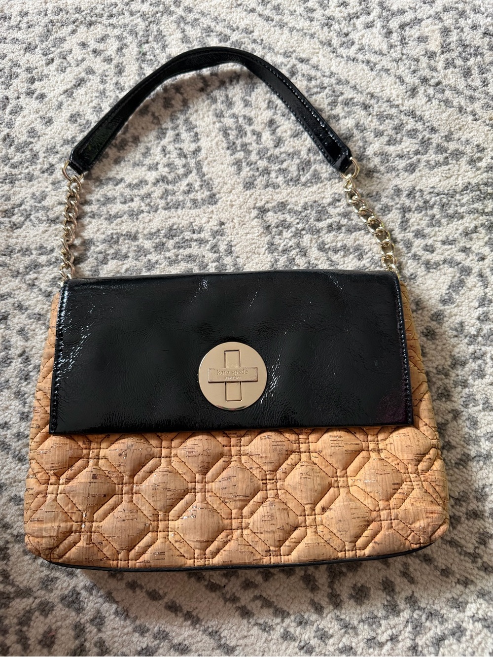 kate spade Black Patent and Natural Cork Quilted Shoulder Bag